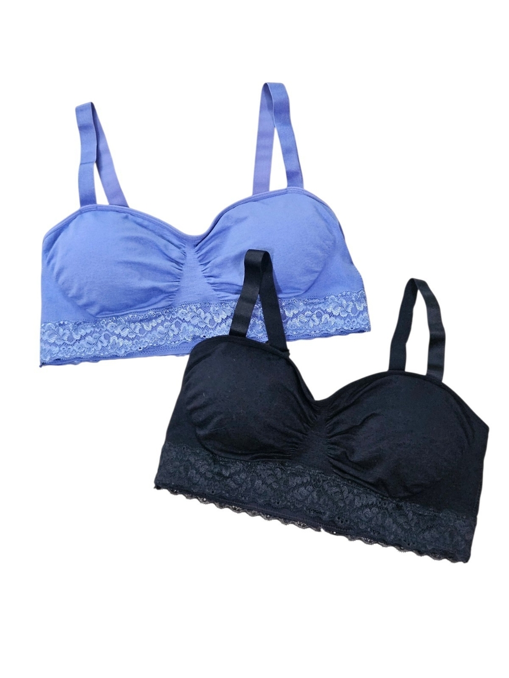 2 Rhonda Shear Lace-Trim Bralettes - Periwinkle & Black